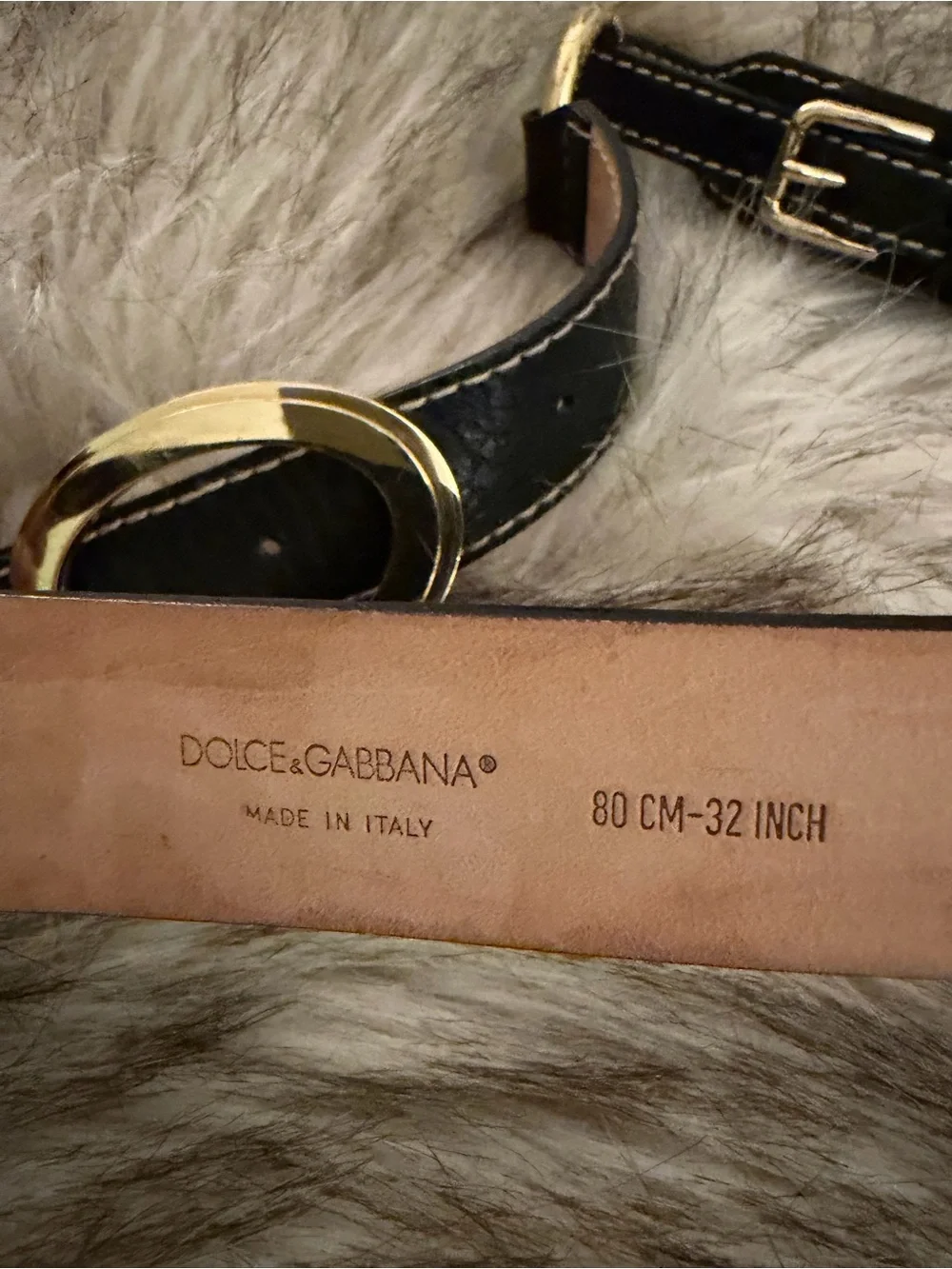 Dolce & Gabbana Black Leather Belt with Gold Oval Logo Buckle
